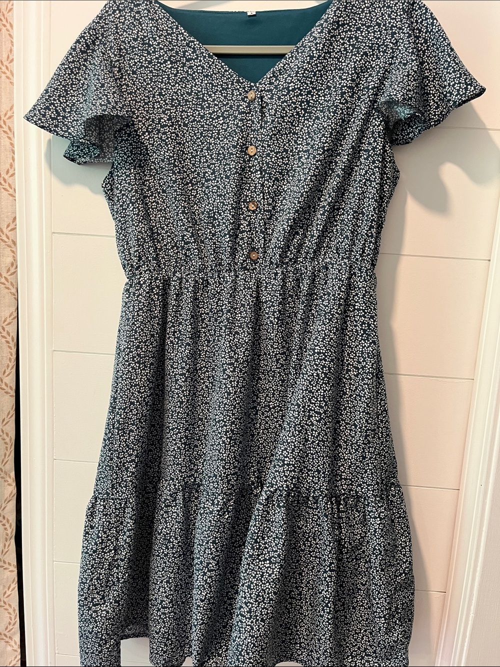Amazon Green Floral Midi Dress with Button-Front